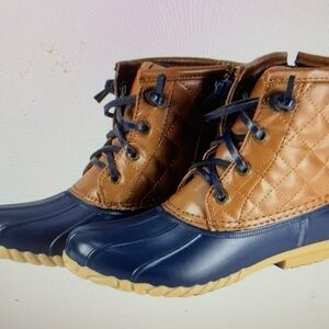 Nautica Duck Boots Tan Quilted Uppers Rubber Navy Rain Waterproof‎ Snow Women 6